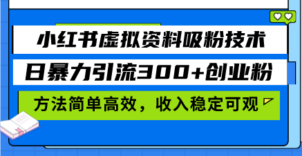 小红书虚拟资料吸粉技术,日暴力引流300+创业粉,方法简单高效,收入稳...-数码之翼