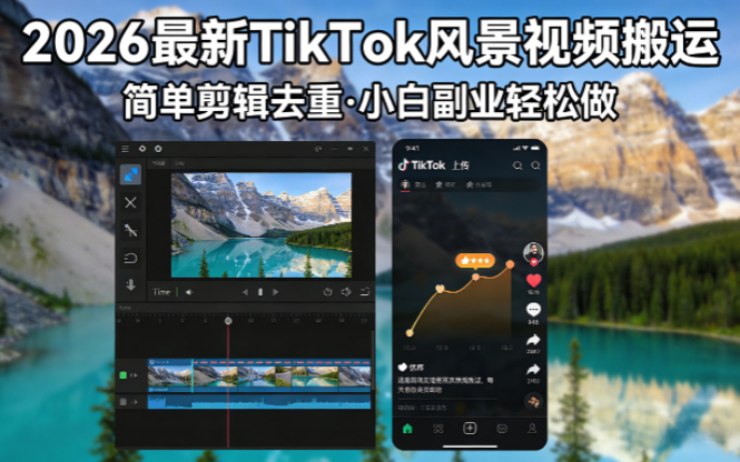 2026最新TikTok风景视频搬运简单剪辑去重小白副业月入 8000-数码之翼