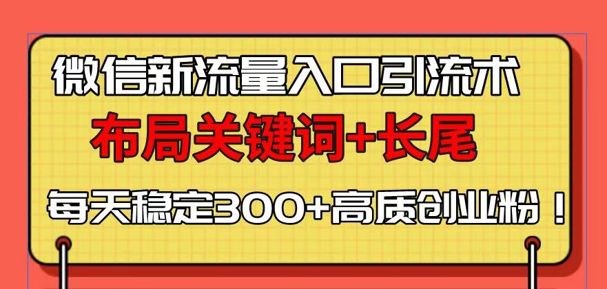 微信新流量入口引流术，布局关键词+长尾，每天稳定300+高质创业粉！-数码之翼