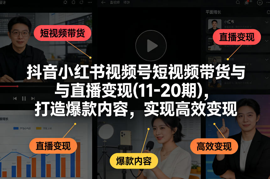 抖音小红书视频号短视频带货与直播变现(10-21期)，打造爆款内容，实现高效变现(更新05月08日)-数码之翼