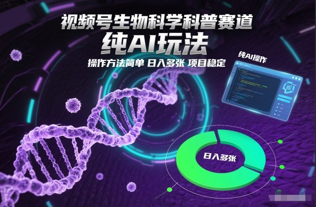 视频号生物科学科普赛道,纯AI玩法,操作方法简单,日入多张,项目稳定-数码之翼