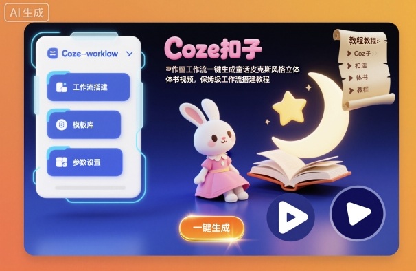 Coze扣子工作流一键生成童话皮克斯风格立体书视频，保姆级工作流搭建教程-数码之翼