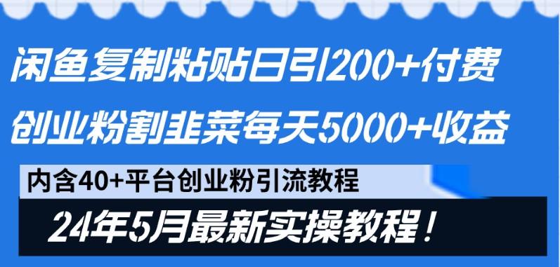 闲鱼复制粘贴日引200+付费创业粉，24年5月最新方法！割韭菜日稳定5000+收益-数码之翼