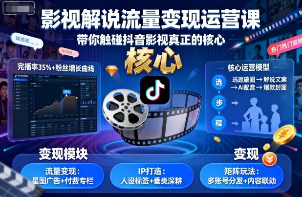 影视解说流量变现运营课，带你触碰抖音影视真正的核心-数码之翼