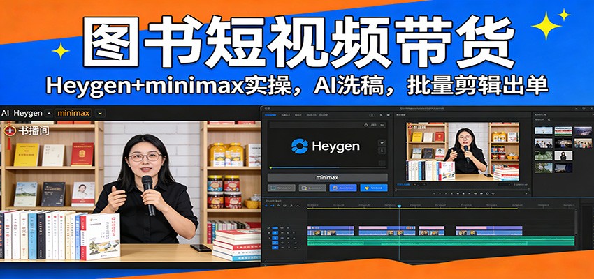 图书短视频带货：Heygen+minimax实操，AI洗稿 ，批量剪辑出单-数码之翼