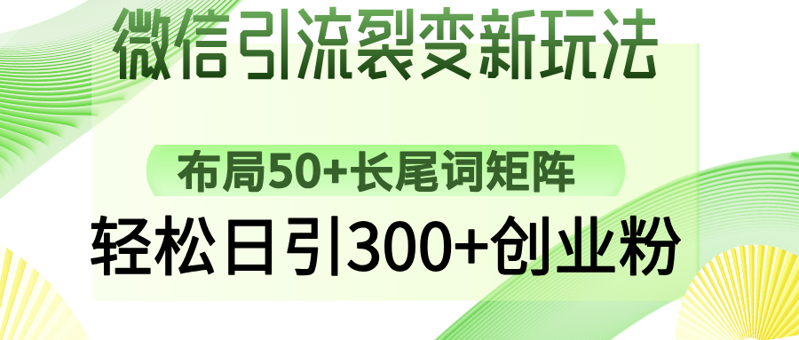 微信引流裂变新玩法：布局50+长尾词矩阵，轻松日引300+创业粉-数码之翼