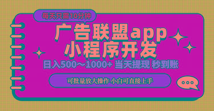 小程序开发 广告赚钱 日入500~1000+ 小白轻松上手！-数码之翼