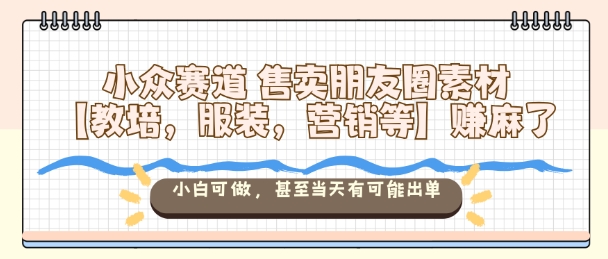 小众赛道售卖朋友圈素材【教培,服装,营销等】賺麻了,小白可做,甚至当天有可能出单-数码之翼