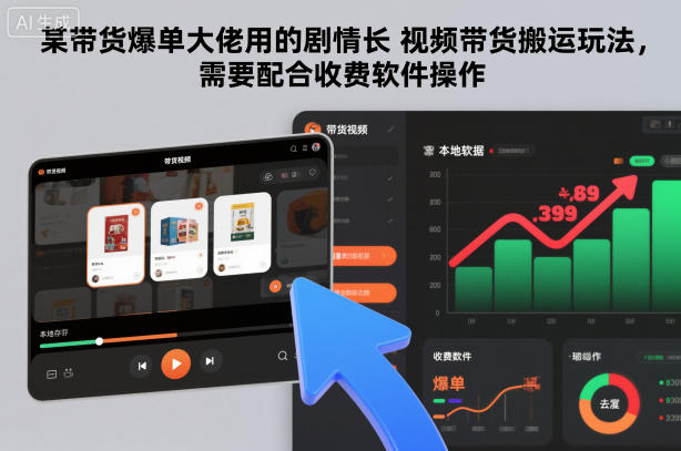 某带货爆单大佬用的剧情长视频带货搬运玩法，需要配合收费软件操作-数码之翼