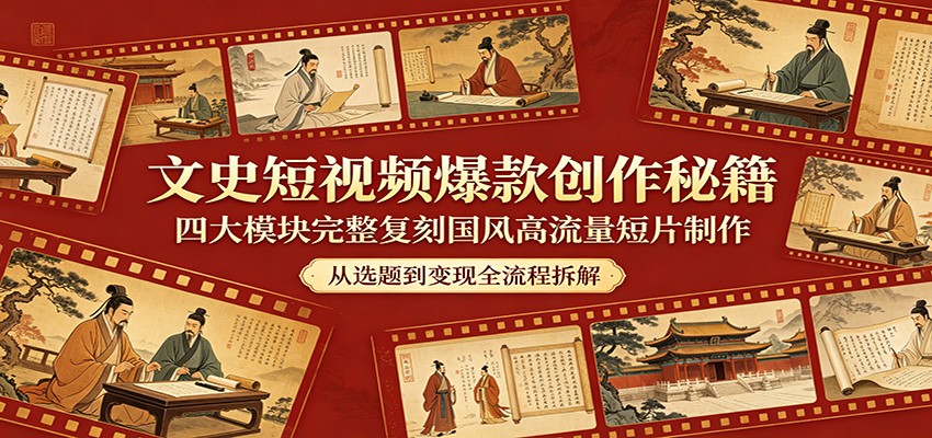 文史短视频爆款创作秘籍：四大模块完整复刻国风高流量短片制作-数码之翼
