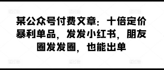 某公众号付费文章:十倍定价暴利单品,发发小红书,朋友圈发发圈,也能出单-数码之翼