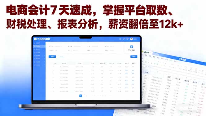 电商会计7天速成,掌握平台取数、财税处理、报表分析,薪资翻倍至12k+-数码之翼