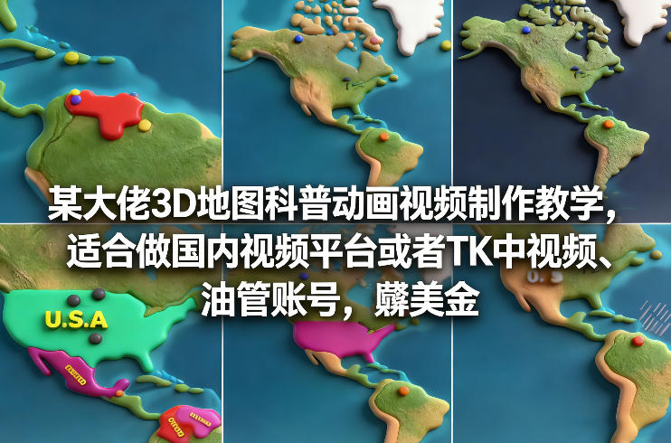 某大佬3D地图科普动画视频制作教学，适合做国内视频平台或者TK中视频、油管账号，賺美金-数码之翼