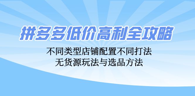 拼多多低价高利全攻略:不同类型店铺配置不同打法,无货源玩法与选品方法-数码之翼