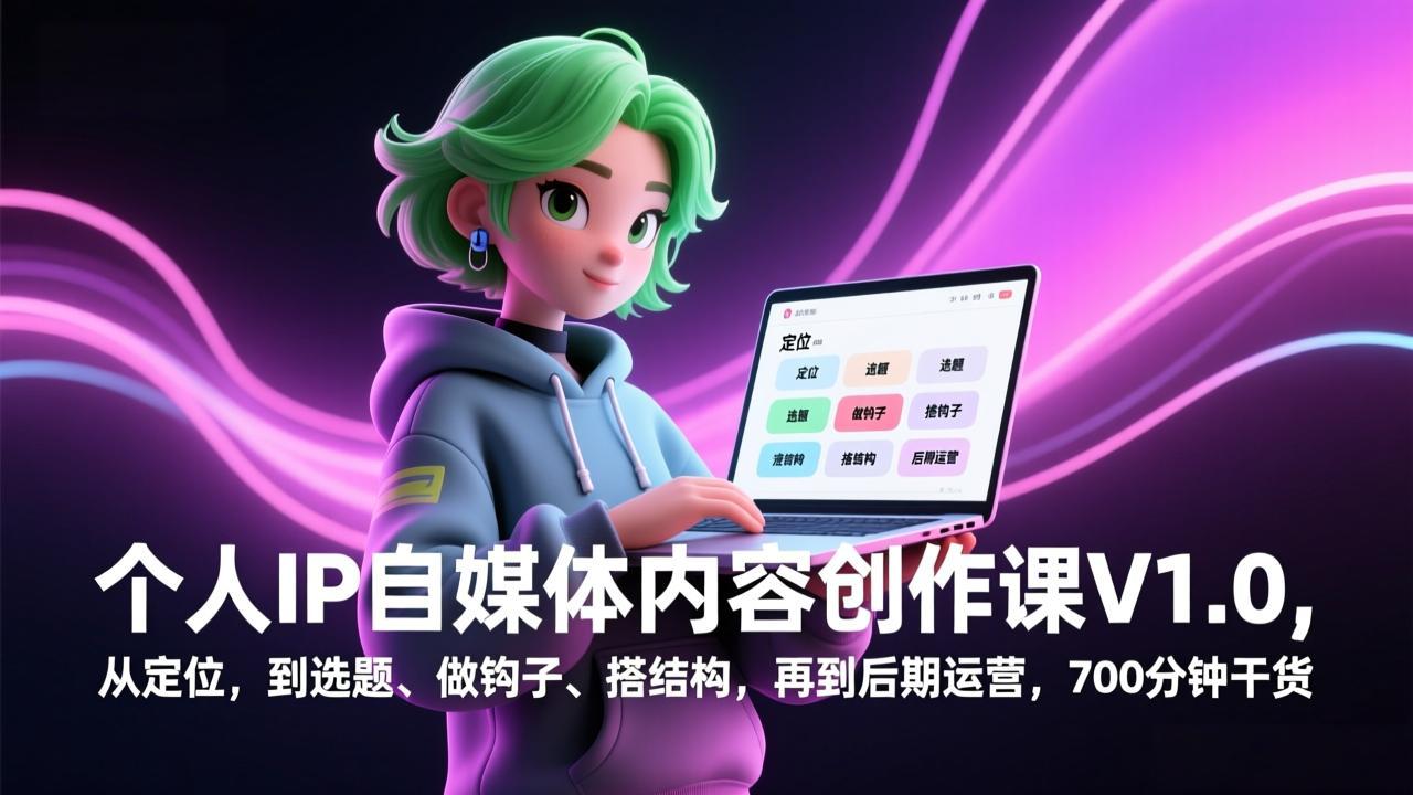 个人IP自媒体内容创作课V1.0,从定位,到选题、做钩子、搭结构,再到后期运营,700分钟干货-数码之翼