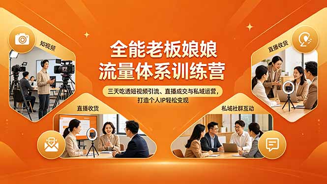 全能老板娘流量体系训练营，三天吃透短视频引流、直播成交与私域运营，打造个人IP轻松变现-数码之翼