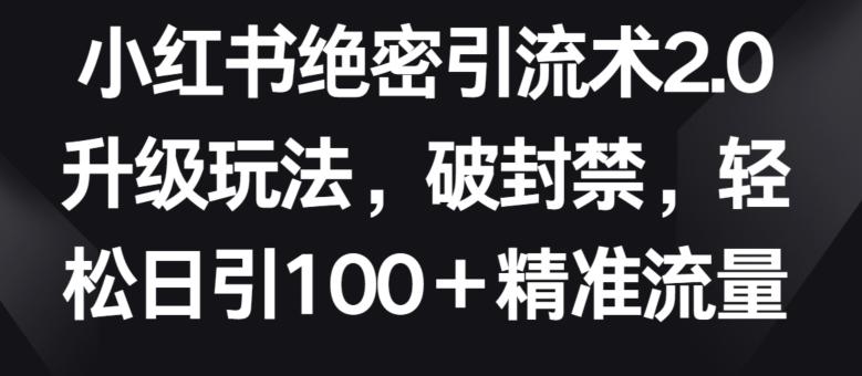 小红书绝密引流术2.0升级玩法,破封禁,轻松日引100+精准流量【揭秘】-数码之翼