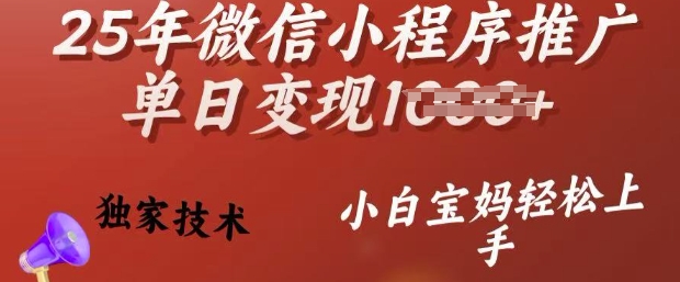 25年微信小程序推广单日变现多张，独家技术，小白宝妈轻松上手【揭秘】-数码之翼