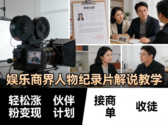 娱乐商界人物纪录片解说教学,轻松涨粉变现,伙伴计划,接商单,收徒等-数码之翼