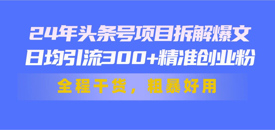 24年头条号项目拆解爆文，日均引流300+精准创业粉，全程干货，粗暴好用-数码之翼