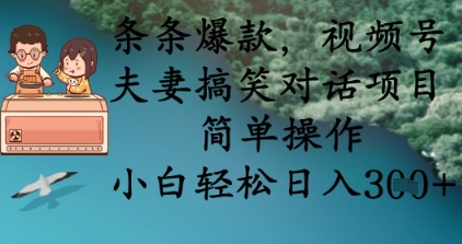 条条爆款，视频号夫妻搞笑对话项目，简单操作，小白轻松日入3张+-数码之翼
