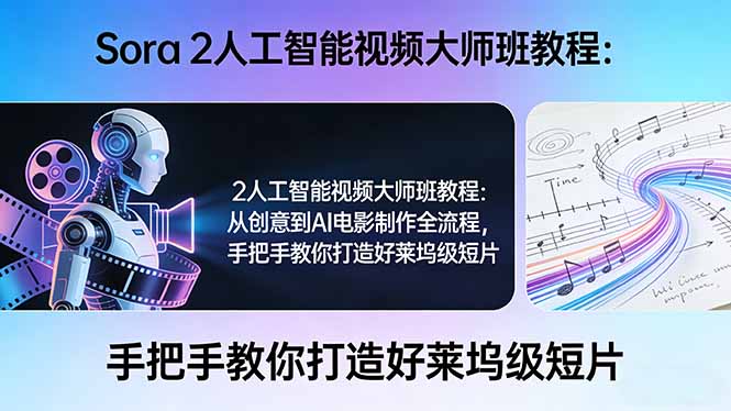 Sora 2人工智能视频大师班教程：从创意到AI电影制作全流程，手把手教你打造好莱坞级短片-数码之翼