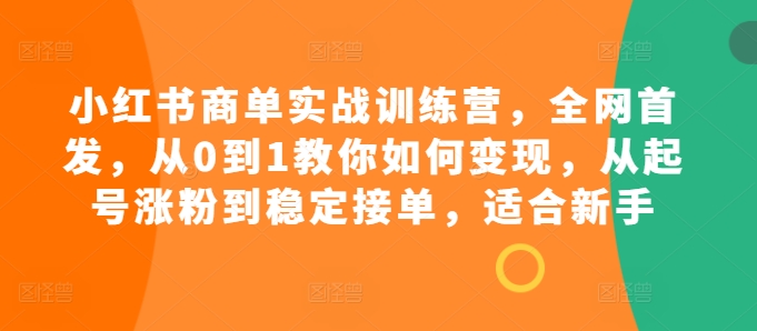 小红书商单实战训练营，全网首发，从0到1教你如何变现，从起号涨粉到稳定接单，适合新手-数码之翼