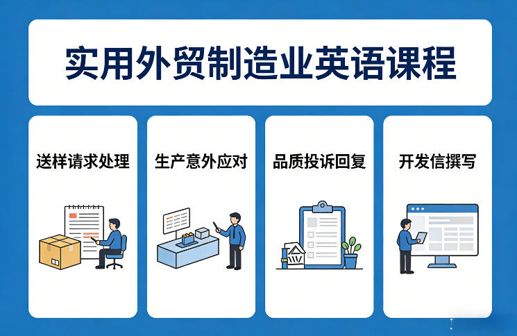 实用外贸制造业英语课程,教你专业处理送样请求、应对生产意外、回复品质投诉、撰写开发信等-数码之翼