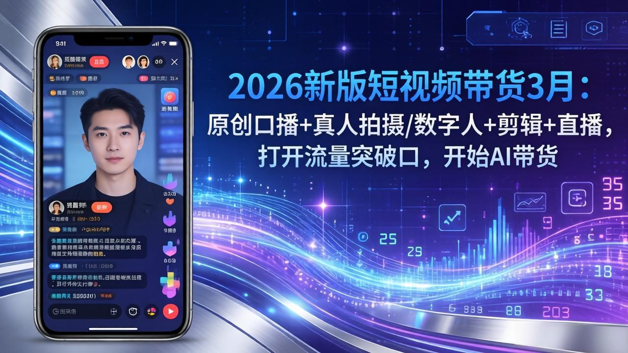 2026新版短视频带货3月：原创口播+真人拍摄/数字人+剪辑+直播，打开流量突破口，开始AI带货-数码之翼