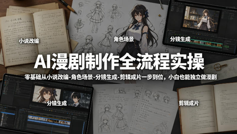 AI漫剧制作全流程实操，零基础从小说改编-角色场景-分镜生成-剪辑成片一步到位，小白也能独立做漫剧-数码之翼