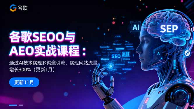 谷歌SEO与AEO实战课程：通过AI技术实现多渠道引流，实现网站流量增长300%-数码之翼