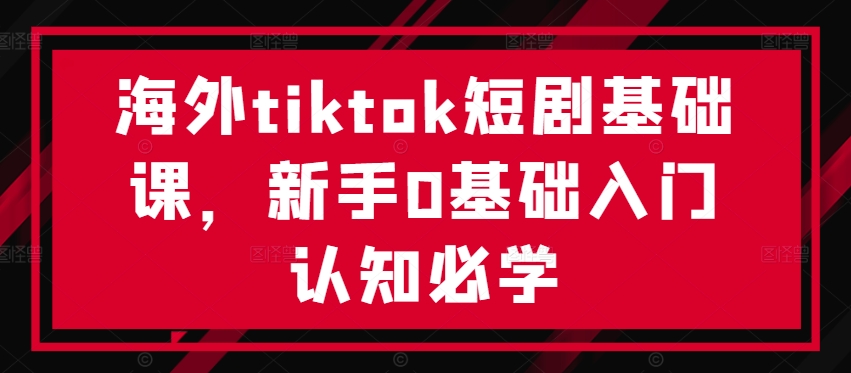 海外tiktok短剧基础课，新手0基础入门认知必学-数码之翼
