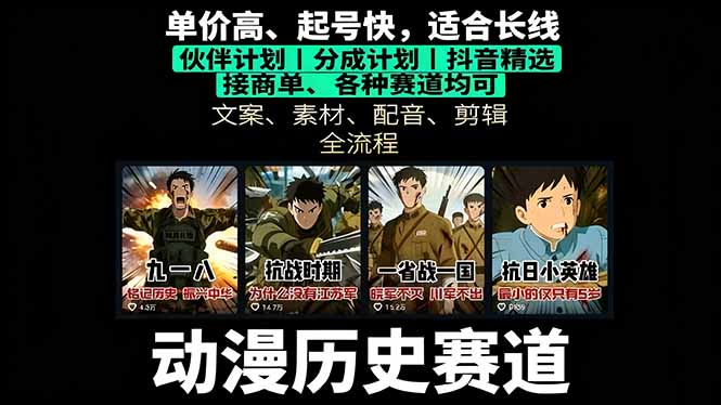 历史动漫赛道撸分成：起号、文案、素材、配音、剪辑，单视频收益破万-数码之翼