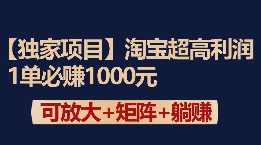 独家淘宝超高利润项目：1单必赚1000元，可放大可矩阵操作-数码之翼