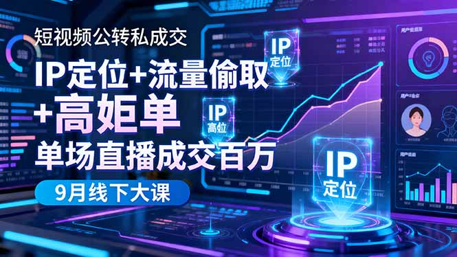短视频公转私成交9月线下大课，IP定位+流量偷取+高客单，单场直播成交百万-数码之翼