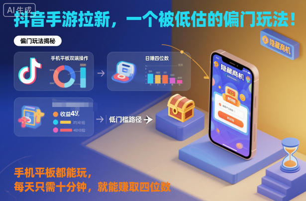 抖音手游拉新，一个被低估的偏门玩法！手机平板都能玩，每天只需十分钟，就能賺取四位数【揭秘】-数码之翼