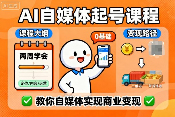 AI自媒体起号课程，0基础小白两周学会，教你自媒体实现商业变现-数码之翼