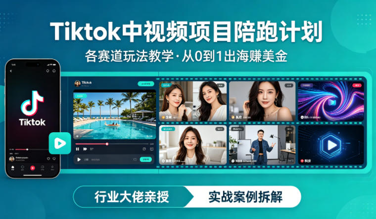 某大佬的Tiktok中视频项目陪跑，涵盖TK各个赛道玩法教学，从0到1出海賺美金-数码之翼