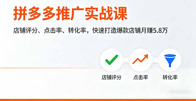 拼多多推广实战课，店铺评分、点击率、转化率，快速打造爆款店铺月赚5.8万-数码之翼