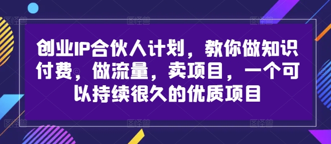 创业IP合伙人计划，教你做知识付费，做流量，卖项目，一个可以持续很久的优质项目-数码之翼