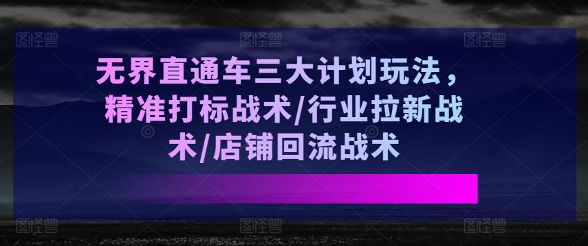 无界直通车三大计划玩法，精准打标战术/行业拉新战术/店铺回流战术-数码之翼