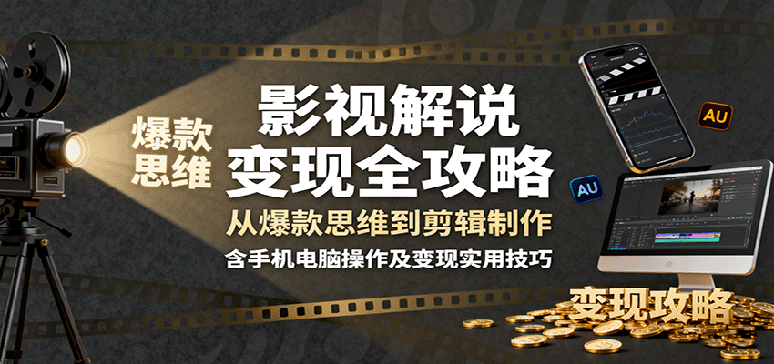 影视解说变现全攻略：从爆款思维到剪辑制作，含手机电脑操作及变现实用技巧-数码之翼