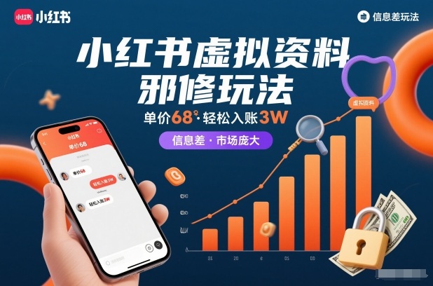小红书虚拟资料邪修玩法,单价68,轻松入账3W,信息差玩法,市场庞大-数码之翼