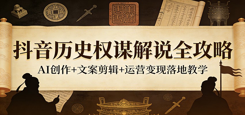 抖音历史权谋解说全攻略：AI创作+文案剪辑+运营变现落地教学-数码之翼