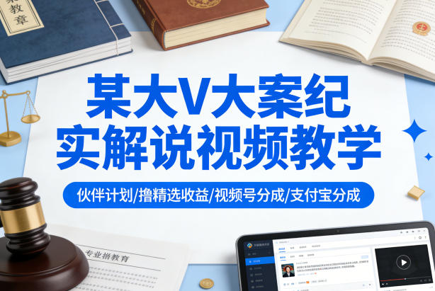 某大V大案纪实解说视频教学，可做伙伴计划、撸精选收益，视频号和支付宝分成计划均可-数码之翼