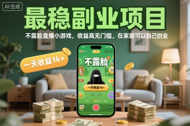 最稳副业项目，不露脸直播小游戏，收益高无门槛，一天收益1k+，在家就可以自己创业【揭秘】-数码之翼
