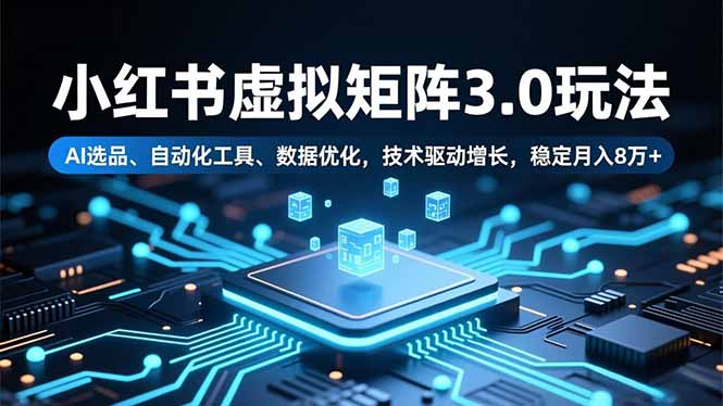 小红书虚拟矩阵3.0玩法，AI选品、自动化工具、数据优化，技术驱动增长，稳定月入8万+-数码之翼