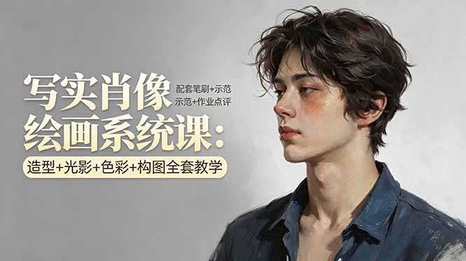 写实肖像绘画系统课：造型+光影+色彩+构图全套教学，配套笔刷+示范+作业点评-数码之翼