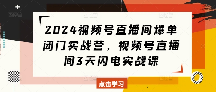 2024视频号直播间爆单闭门实战营，视频号直播间3天闪电实战课-数码之翼