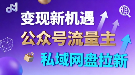 公众号流量主+私域网盘拉新，多方式变现，简单易上手，当天就有收益-数码之翼